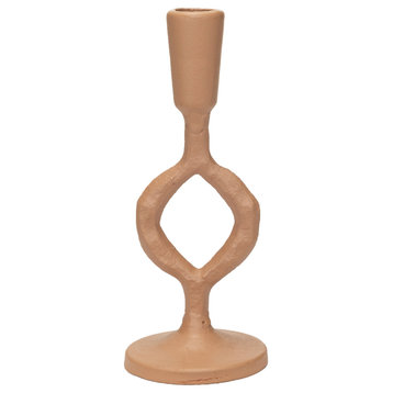 Small Decorative Cast Metal Taper Candle Holder, Tan
