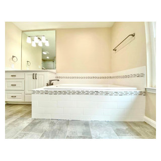 White Subway Tile Transitional Bathroom With Mosaic Tile Border ...