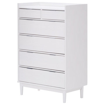 Retro Modern Dresser, Raised Edged Top & Multiple Storage Drawers, Solid White