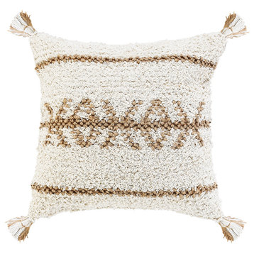 Boho-Chic Geometric Jute and Cotton Throw Pillow, 20" X 20"