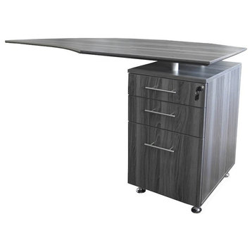 Curved Desk Return With Pencil-Box-File Pedestal, Right, Gray Steel