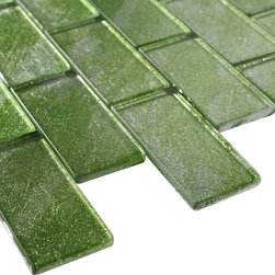 2x4 Glossy Glitter Green Sky Subway Glass Mosaic Tiles - Home Accessories & Decor