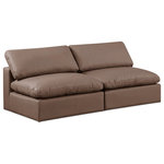 Meridian Furniture - Comfy Upholstered Modular Sofa, Brown, 2-Piece: 2 Armless Chair, Vegan Leather - Give your space a whole new look with this brown Comfy vegan leather sofa. This handsome sofa fits nicely with other items in the Comfy collection and is a versatile seating option designed for adaptability, comfort and style. Wrapped in rich brown durable vegan leathered upholstery, this sofa offers a plush embrace of overstuffed down feather cushions, carefully crafted to deliver the highest level of comfort. The perfect seat for creating an oasis for relaxation, this sofa has thick foam surrounding its frame for added support and coziness.