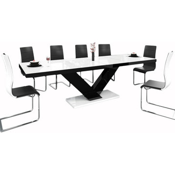 NICTORIA Dining Table with Extension, White/Black