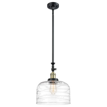 X-Large Bell 1 Light Mini Pendant, Black Antique Brass, Clear Deco Swirl