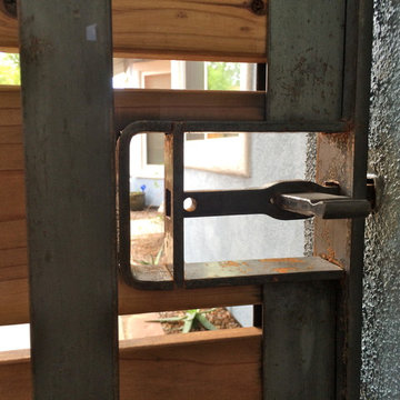 Redwood and steel gate