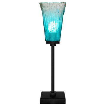 Luna 1-Light Table Lamp, Matte Black/Square Teal Crystal