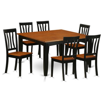 7-Piece Dining Room Set, Table and 6 Wooden Chairs, Black/Cherry Without Cushion