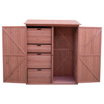 Leisure Season Wood Storage Shed with Pull Out Crates in Medium Brown