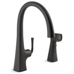 Kohler - Kohler Graze Kitchen Sink Swing Spout Faucet With Sidespray, Matte Black - Drawing on inspiration rooted deep in Americana, we bring you Graze. This bold statement piece conjures memories of the spikes that built railroads  the steel industry where iron was forged. Breaking from the norm of more delicate smooth round lines, the bold square base and unique strong silhouette is eye-catching on your counter, and a design to compliment most every home.