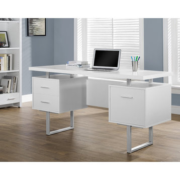 Computer Desk Home Office Laptop Storage Drawers 60"L Work Metal White