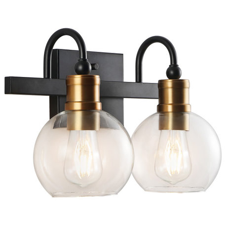 Marais Iron LED Vanity Light, Black/Gold, 2 Bulb