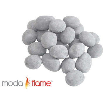 Moda Flame 24 Piece Ceramic Fireplace Pebble Set, Gray