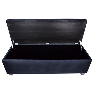 Large Storage Bench, Hinged Padded Lid With Square Button Tufting, Indigo