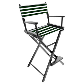 Gold Medal 30" Black Contemporary Director's Chair, Hunter/White Stripe