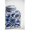 Square Decorative Jar or Canister, Blue/White