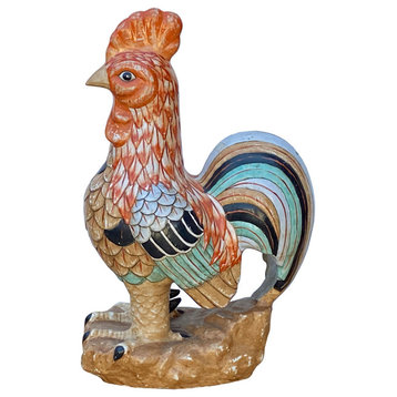 Multi - Color Glaze Ceramic Rooster Fengshui Deco Figure Hws1612