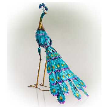 37" Tall Indoor/Outdoor Metallic Peacock Standing Yard Statue Decoration