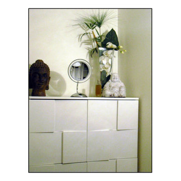 Salle de bain 5 m² - Alliance du bois & du blanc laqué