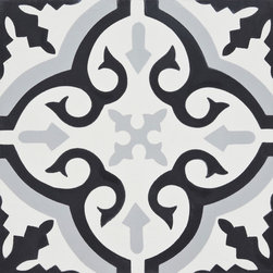 Moroccan Mosaic and Tile House - Argana Handmade Cement Tile, Black/Gray/White, Sample - Wall And Floor Tile