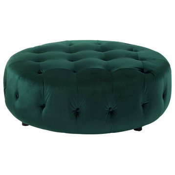 Jasper Small Round Ottoman, Upholstery, Green