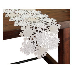 Xia Home Fashions - Shimmer Snowflake Embroidered Collection Cutwork Table Runner, 16"x36" - Table Runners