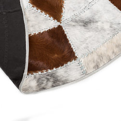 Modern Cowhide Patchwork Area Rug Round, Handmade, Brown White, 6' - Area Rugs