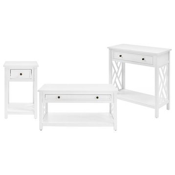 Coventry Wood Coffee Table/End Table and Console Table with Drawers - White