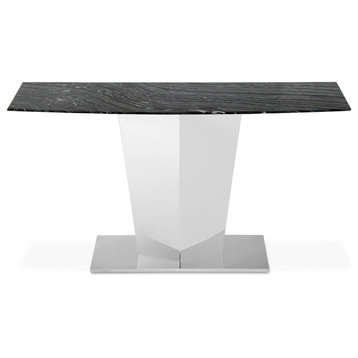 Modern Sirah Console Table with Marble Top and Polished Stainless Steel Base