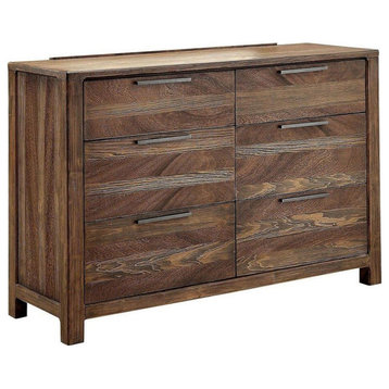 6 Drawers Wooden Dresser, Rustic Natural Tone