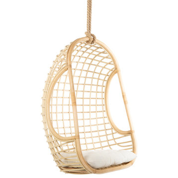 Grid Rattan Hanging Chair with Seat Cushion, Natural Color
