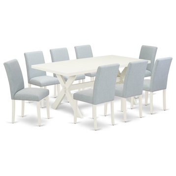 East West Furniture X-Style 9-piece Wood Dinette Set in Linen White