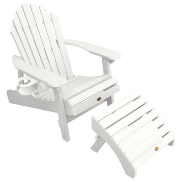 Hamilton Reclining Adirondack Chair Ottoman and Cup Holder, White