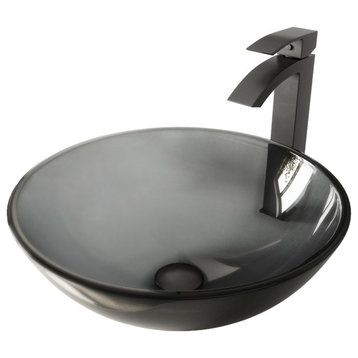 VIGO Sheer Black Glass Vessel Sink and Duris Faucet Set, Matte Black