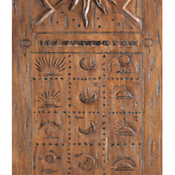 Mexican Style Single Door, Hand Carved Aztec Motifs, Mahogany - Front Doors