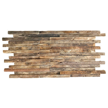 23 3/4"Wx11 7/8"Hx3/4"P Stacked Boat Wood Mosaic Wall Tile, Natural Finish