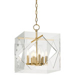 Hudson Valley Lighting - Travis, 16" Pendant, Aged Brass Finish, Clear Acrylic - Bring the golden age of Hollywood into your design with the Travis 8-Light Pendant, which hangs from an aged brass chain and features a transparent, cubic shade with diamond-shaped cutouts. The sharp design of the piece seamlessly blends modern and classical styles. The Travis pendant makes for a stunning addition to a dining room or foyer.