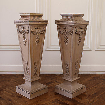 Pair of Painted Rose Swag Columns Plant Stand Pedestals