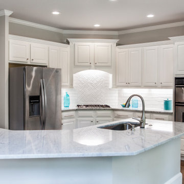 White subway tile & Marble Kitchen