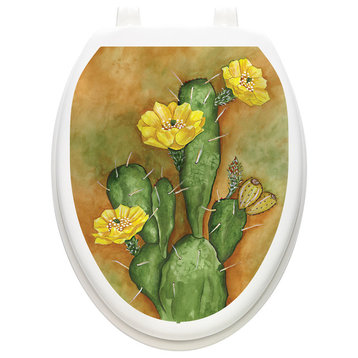 Prickly Pear Cactus Toilet Tattoos Seat Cover, Vinyl Lid Decal, Bathroom Decor  , Elongated