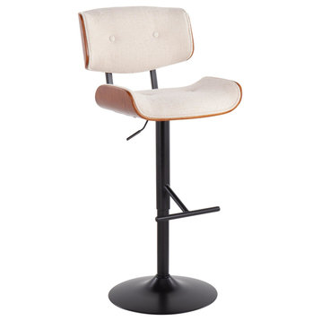 Lumisource Lombardi Barstool In Black Metal And Cream Noise Fabric BS-LMB BKCR