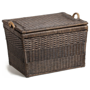 Lift-off Lid Wicker Storage Basket, Antique Walnut Brown, Medium