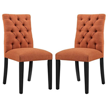 Modern Contemporary Urban Living Dining Side Chair, Set of 2, Orange