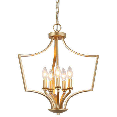 LNC 5-Lights Modern 14"H Matte Gold Lantern Chandelier for Kitchen Island Light