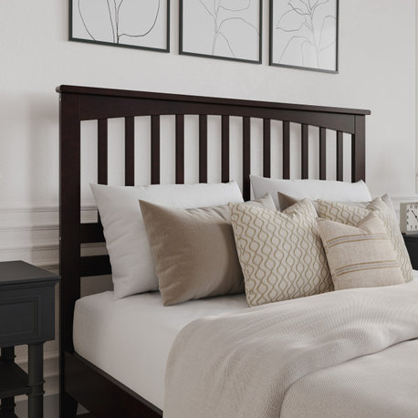 AFI Mission Queen Wood Headboard with USB Charging Station in Espresso