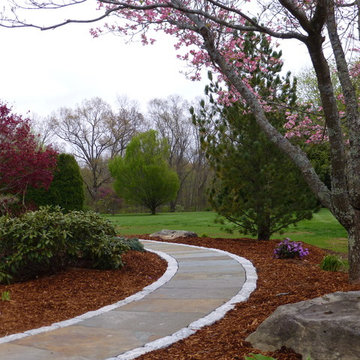 Bluestone Patio with Granite Cobblestone walls