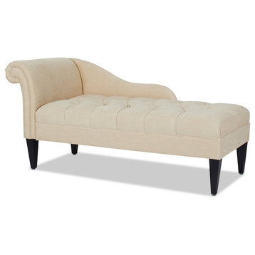 Harrison Tufted Roll Arm Chaise Lounge, Beige Chenille