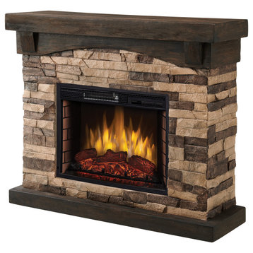 Muskoka Sable Mills Electric Fireplace With Mantel, Tan Stone