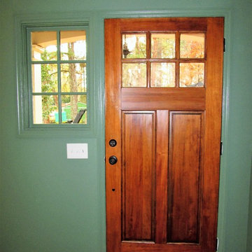 Study Addition with Built-ins and Reclaimed Brick tile floor