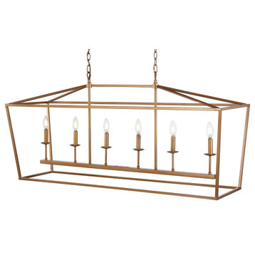 Pagoda Lantern Metal LED Pendant, Antique Gold, Width: 49"